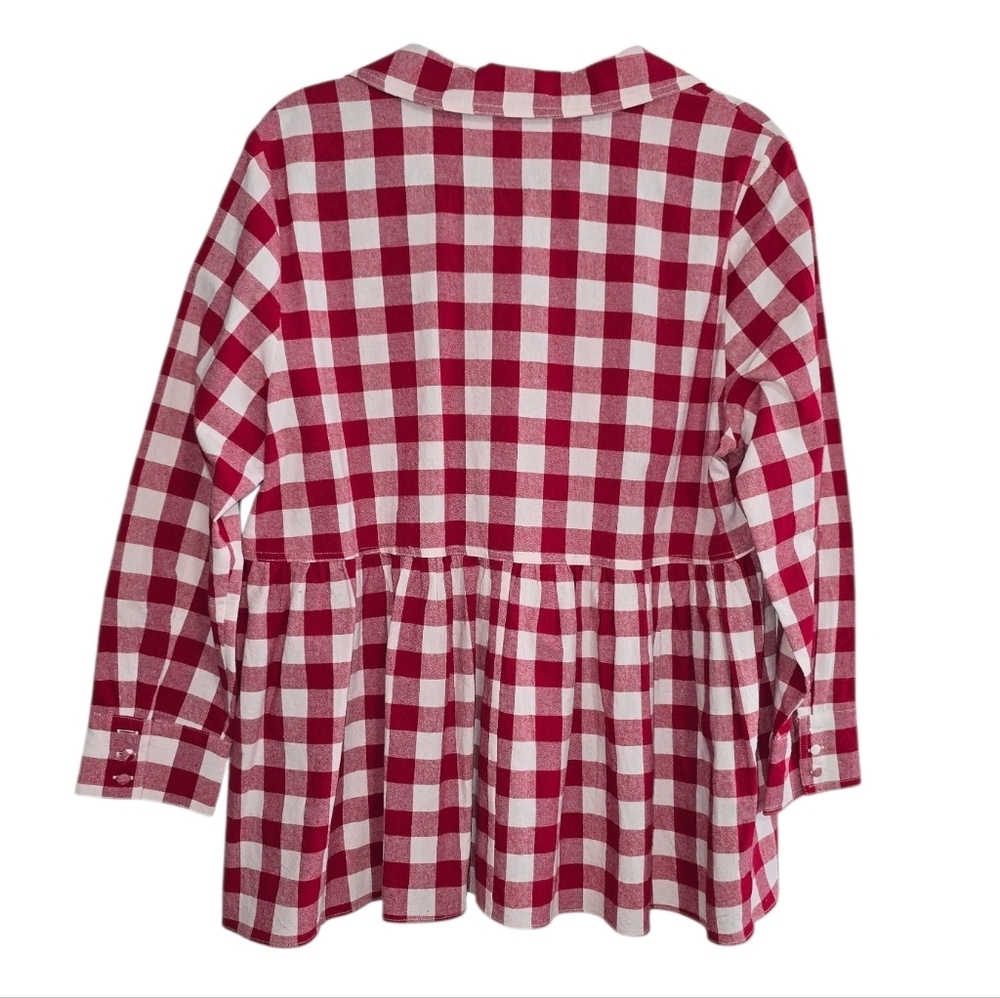 Pomander Place Red and White Gingham Checkered Button Down Top Size XL - Picture 5 of 7